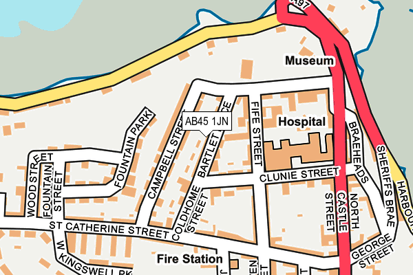 AB45 1JN map - OS OpenMap – Local (Ordnance Survey) AB45 1JN map - OS OpenMap – Local (Ordnance Survey)