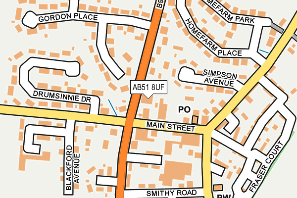 AB51 8UF map - OS OpenMap – Local (Ordnance Survey) AB51 8UF map - OS OpenMap – Local (Ordnance Survey)