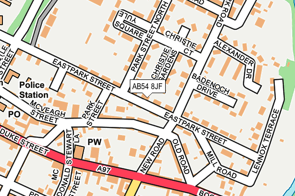 AB54 8JF map - OS OpenMap – Local (Ordnance Survey) AB54 8JF map - OS OpenMap – Local (Ordnance Survey)