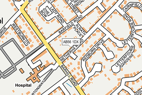 AB56 1DX map - OS OpenMap – Local (Ordnance Survey) AB56 1DX map - OS OpenMap – Local (Ordnance Survey)