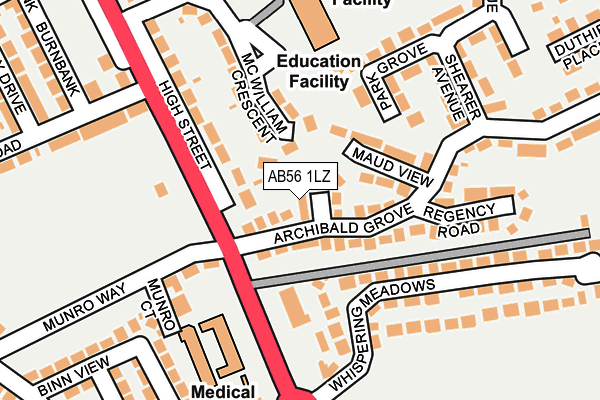 AB56 1LZ map - OS OpenMap – Local (Ordnance Survey) AB56 1LZ map - OS OpenMap – Local (Ordnance Survey)