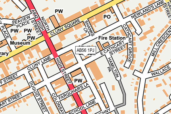 AB56 1PJ map - OS OpenMap – Local (Ordnance Survey) AB56 1PJ map - OS OpenMap – Local (Ordnance Survey)