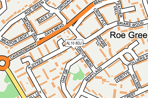 AL10 8DJ map - OS OpenMap – Local (Ordnance Survey) AL10 8DJ map - OS OpenMap – Local (Ordnance Survey)