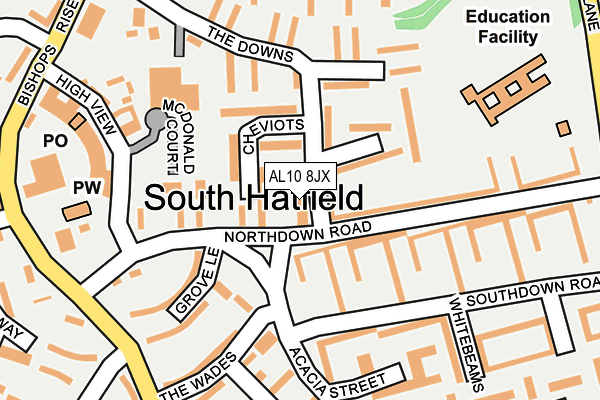 AL10 8JX map - OS OpenMap – Local (Ordnance Survey) AL10 8JX map - OS OpenMap – Local (Ordnance Survey)