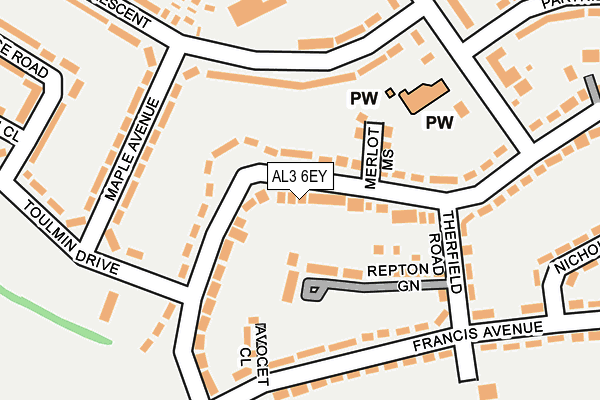 AL3 6EY map - OS OpenMap – Local (Ordnance Survey) AL3 6EY map - OS OpenMap – Local (Ordnance Survey)