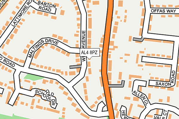 AL4 8PZ map - OS OpenMap – Local (Ordnance Survey) AL4 8PZ map - OS OpenMap – Local (Ordnance Survey)