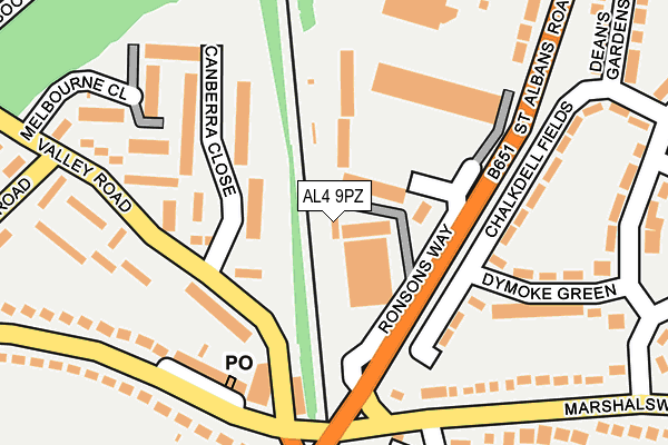 AL4 9PZ map - OS OpenMap – Local (Ordnance Survey) AL4 9PZ map - OS OpenMap – Local (Ordnance Survey)
