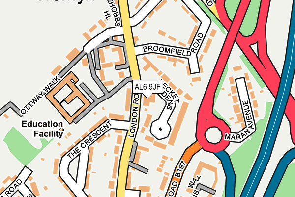 AL6 9JF map - OS OpenMap – Local (Ordnance Survey) AL6 9JF map - OS OpenMap – Local (Ordnance Survey)