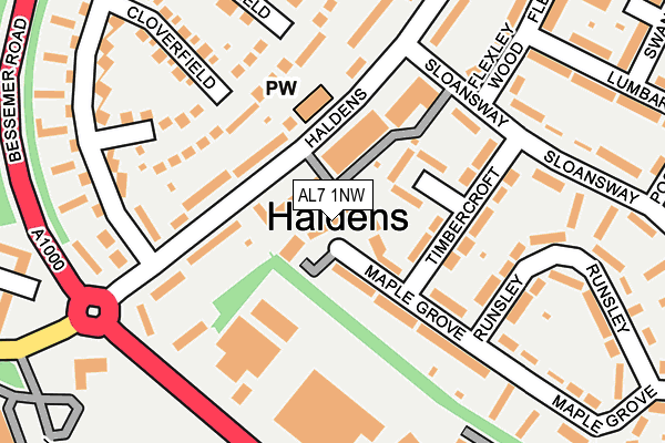 AL7 1NW map - OS OpenMap – Local (Ordnance Survey) AL7 1NW map - OS OpenMap – Local (Ordnance Survey)