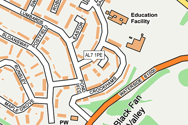 AL7 1PE map - OS OpenMap – Local (Ordnance Survey) AL7 1PE map - OS OpenMap – Local (Ordnance Survey)