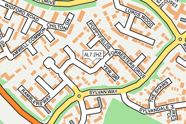 AL7 2HZ map - OS OpenMap – Local (Ordnance Survey) AL7 2HZ map - OS OpenMap – Local (Ordnance Survey)