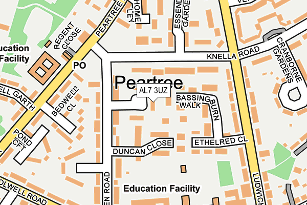 AL7 3UZ map - OS OpenMap – Local (Ordnance Survey)