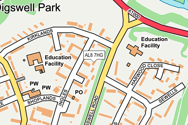 AL8 7HG map - OS OpenMap – Local (Ordnance Survey) AL8 7HG map - OS OpenMap – Local (Ordnance Survey)