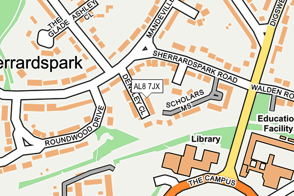AL8 7JX map - OS OpenMap – Local (Ordnance Survey) AL8 7JX map - OS OpenMap – Local (Ordnance Survey)