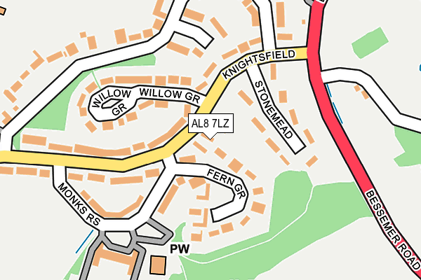 AL8 7LZ map - OS OpenMap – Local (Ordnance Survey) AL8 7LZ map - OS OpenMap – Local (Ordnance Survey)