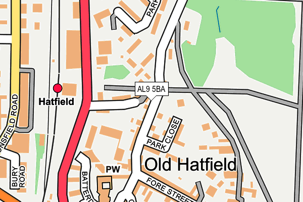 AL9 5BA map - OS OpenMap – Local (Ordnance Survey) AL9 5BA map - OS OpenMap – Local (Ordnance Survey)