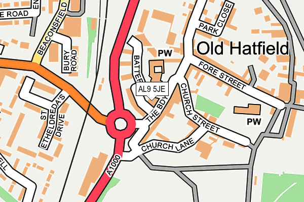 AL9 5JE map - OS OpenMap – Local (Ordnance Survey) AL9 5JE map - OS OpenMap – Local (Ordnance Survey)