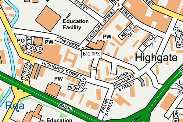B12 0PX map - OS OpenMap – Local (Ordnance Survey) B12 0PX map - OS OpenMap – Local (Ordnance Survey)