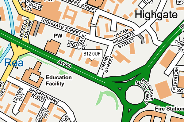 B12 0UF map - OS OpenMap – Local (Ordnance Survey) B12 0UF map - OS OpenMap – Local (Ordnance Survey)