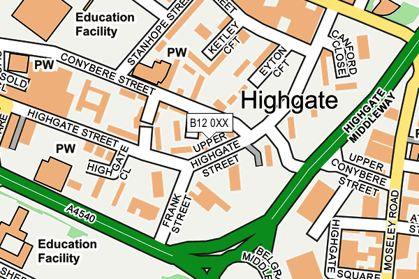 B12 0XX map - OS OpenMap – Local (Ordnance Survey) B12 0XX map - OS OpenMap – Local (Ordnance Survey)