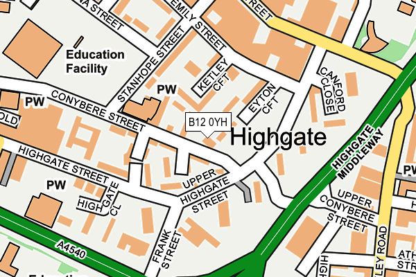 B12 0YH map - OS OpenMap – Local (Ordnance Survey)