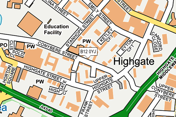 B12 0YJ map - OS OpenMap – Local (Ordnance Survey) B12 0YJ map - OS OpenMap – Local (Ordnance Survey)