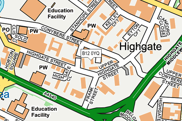 B12 0YQ map - OS OpenMap – Local (Ordnance Survey) B12 0YQ map - OS OpenMap – Local (Ordnance Survey)