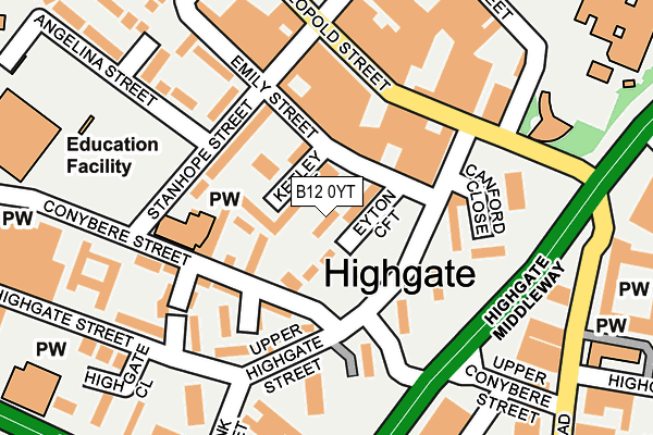 B12 0YT map - OS OpenMap – Local (Ordnance Survey) B12 0YT map - OS OpenMap – Local (Ordnance Survey)