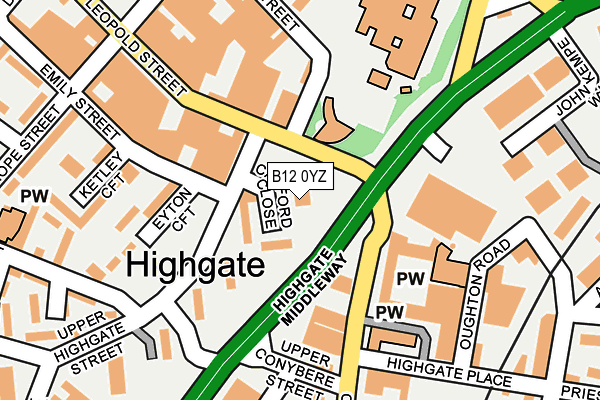 B12 0YZ map - OS OpenMap – Local (Ordnance Survey) B12 0YZ map - OS OpenMap – Local (Ordnance Survey)