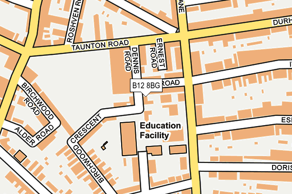 B12 8BG map - OS OpenMap – Local (Ordnance Survey) B12 8BG map - OS OpenMap – Local (Ordnance Survey)
