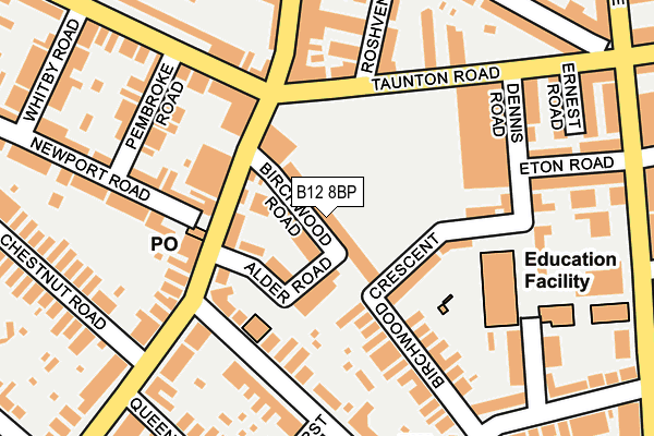 B12 8BP map - OS OpenMap – Local (Ordnance Survey) B12 8BP map - OS OpenMap – Local (Ordnance Survey)