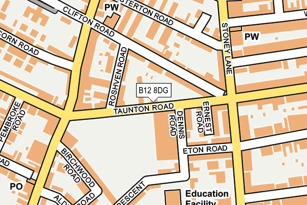 B12 8DG map - OS OpenMap – Local (Ordnance Survey) B12 8DG map - OS OpenMap – Local (Ordnance Survey)