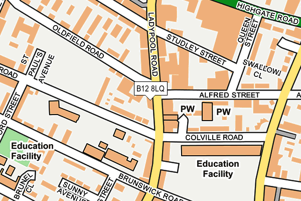 B12 8LQ map - OS OpenMap – Local (Ordnance Survey) B12 8LQ map - OS OpenMap – Local (Ordnance Survey)