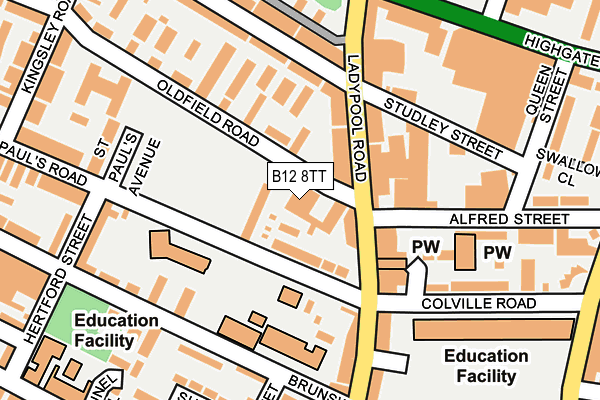 B12 8TT map - OS OpenMap – Local (Ordnance Survey) B12 8TT map - OS OpenMap – Local (Ordnance Survey)