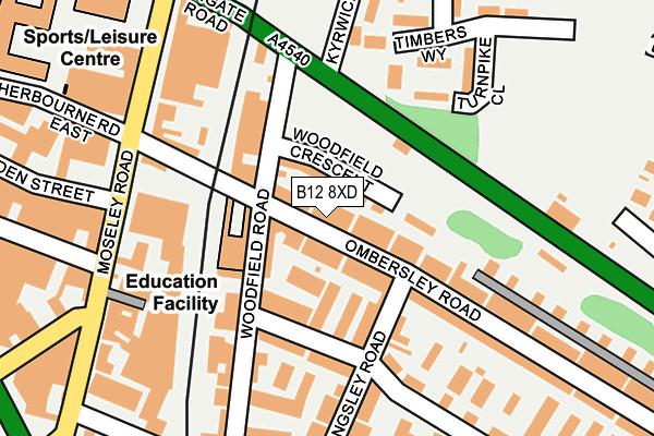 B12 8XD map - OS OpenMap – Local (Ordnance Survey) B12 8XD map - OS OpenMap – Local (Ordnance Survey)