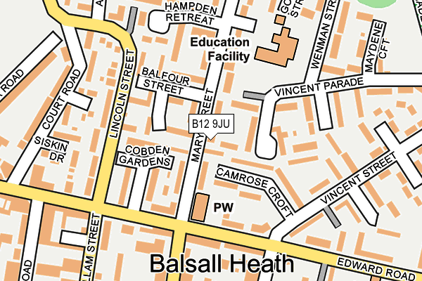 B12 9JU map - OS OpenMap – Local (Ordnance Survey) B12 9JU map - OS OpenMap – Local (Ordnance Survey)