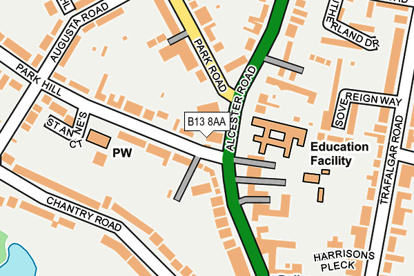B13 8AA map - OS OpenMap – Local (Ordnance Survey) B13 8AA map - OS OpenMap – Local (Ordnance Survey)