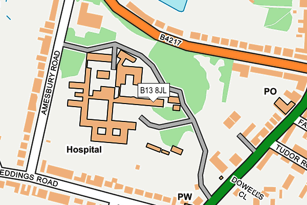 B13 8JL map - OS OpenMap – Local (Ordnance Survey) B13 8JL map - OS OpenMap – Local (Ordnance Survey)