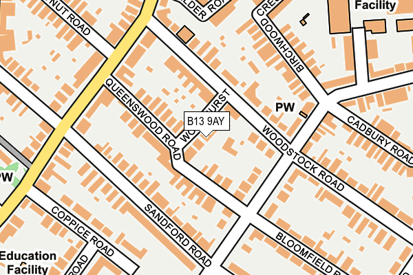 B13 9AY map - OS OpenMap – Local (Ordnance Survey) B13 9AY map - OS OpenMap – Local (Ordnance Survey)
