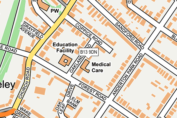 B13 9DN map - OS OpenMap – Local (Ordnance Survey)