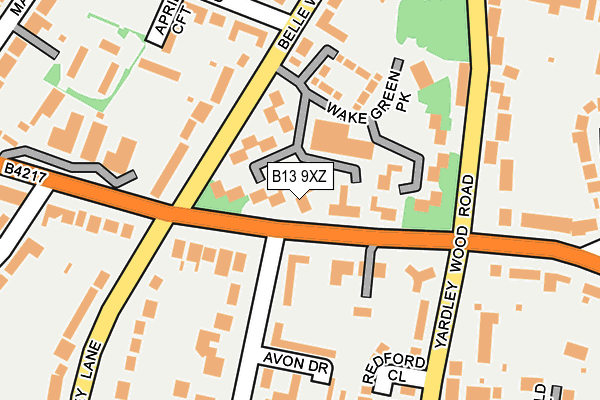 B13 9XZ map - OS OpenMap – Local (Ordnance Survey) B13 9XZ map - OS OpenMap – Local (Ordnance Survey)