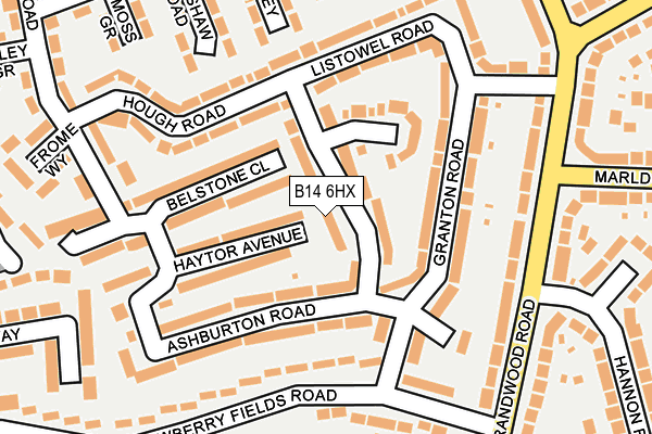 B14 6HX map - OS OpenMap – Local (Ordnance Survey) B14 6HX map - OS OpenMap – Local (Ordnance Survey)