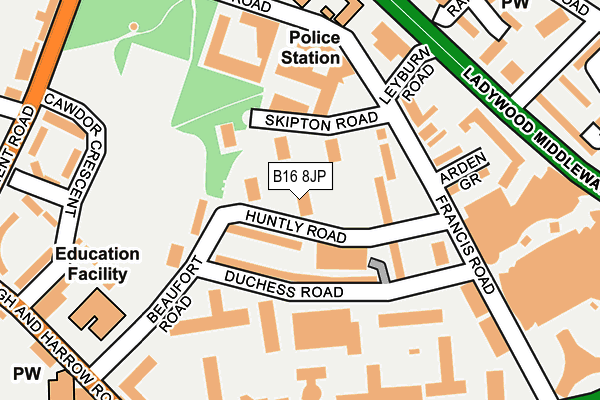 B16 8JP map - OS OpenMap – Local (Ordnance Survey)