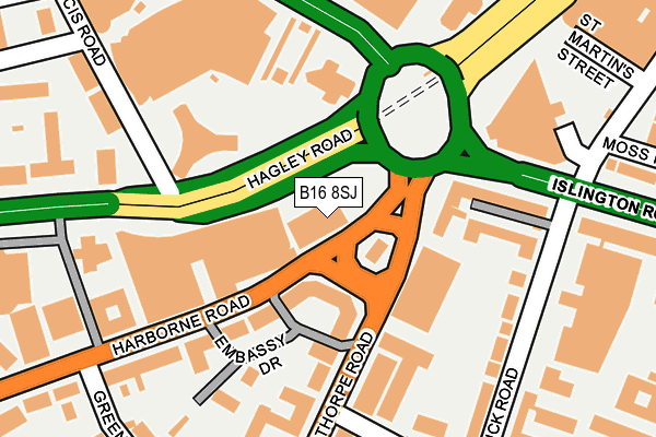B16 8SJ map - OS OpenMap – Local (Ordnance Survey) B16 8SJ map - OS OpenMap – Local (Ordnance Survey)