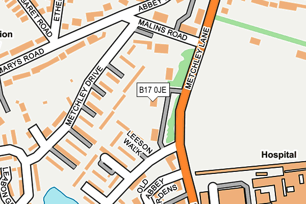 B17 0JE map - OS OpenMap – Local (Ordnance Survey) B17 0JE map - OS OpenMap – Local (Ordnance Survey)