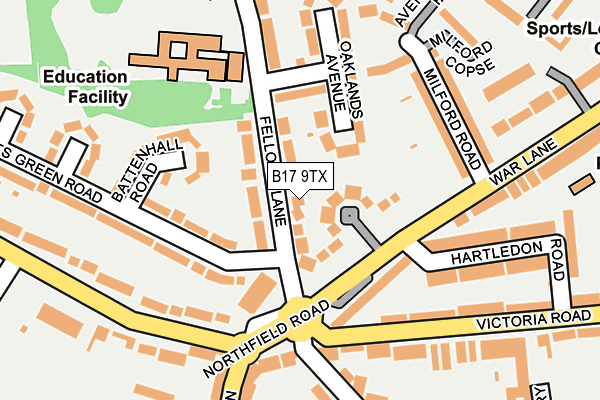 B17 9TX map - OS OpenMap – Local (Ordnance Survey) B17 9TX map - OS OpenMap – Local (Ordnance Survey)