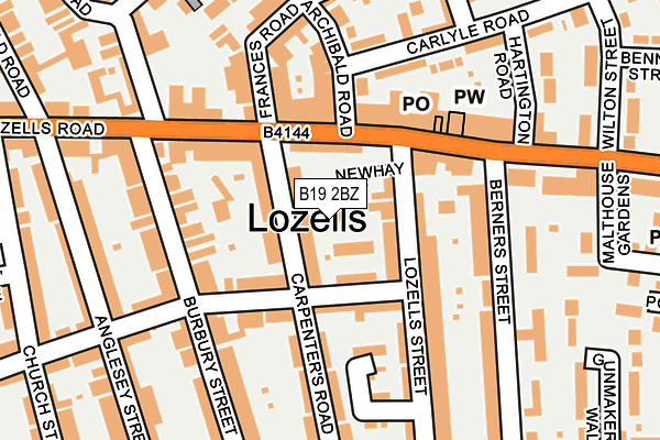 B19 2BZ map - OS OpenMap – Local (Ordnance Survey)
