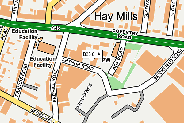 B25 8HA map - OS OpenMap – Local (Ordnance Survey) B25 8HA map - OS OpenMap – Local (Ordnance Survey)