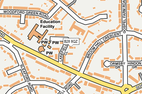 B28 8QZ map - OS OpenMap – Local (Ordnance Survey) B28 8QZ map - OS OpenMap – Local (Ordnance Survey)