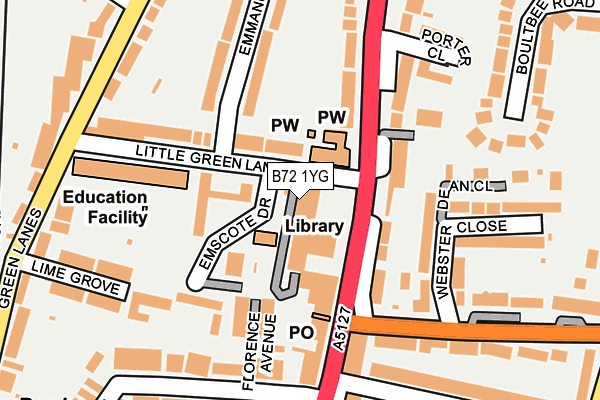 B72 1YG map - OS OpenMap – Local (Ordnance Survey) B72 1YG map - OS OpenMap – Local (Ordnance Survey)